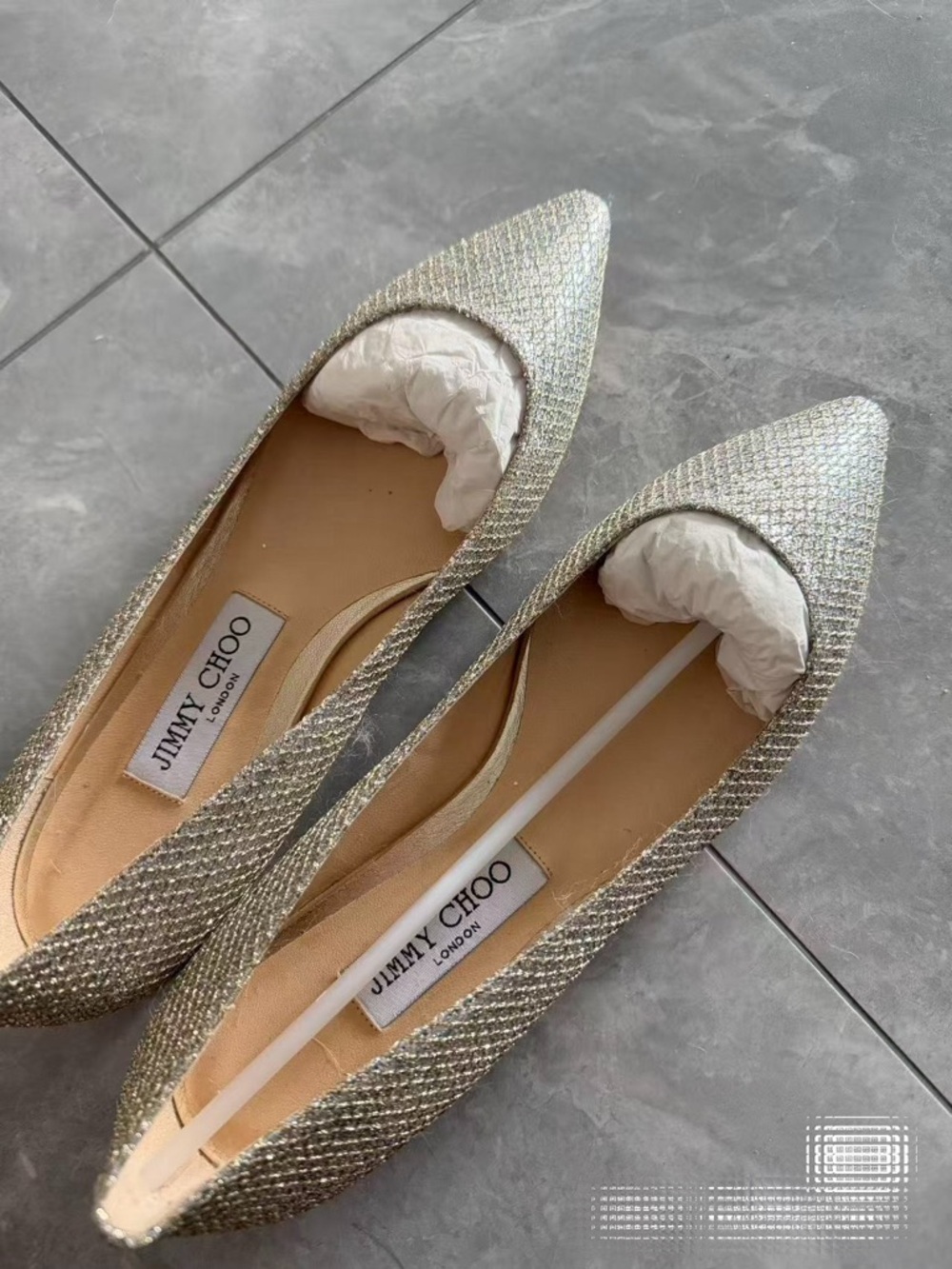 Jimmy Choo New Shoes Women's Pointed Ballet Flats in Sparkling Shine Silver